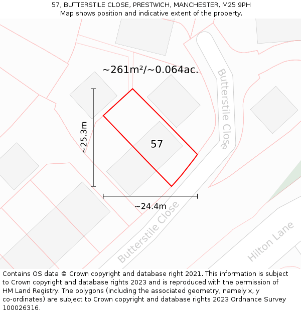 57, BUTTERSTILE CLOSE, PRESTWICH, MANCHESTER, M25 9PH: Plot and title map