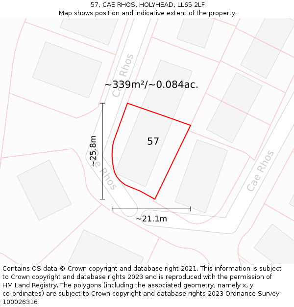 57, CAE RHOS, HOLYHEAD, LL65 2LF: Plot and title map