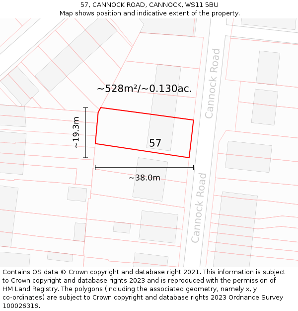 57, CANNOCK ROAD, CANNOCK, WS11 5BU: Plot and title map