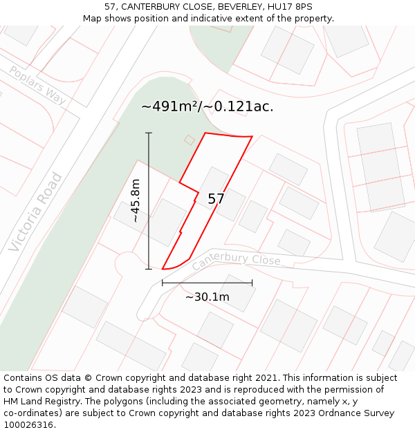 57, CANTERBURY CLOSE, BEVERLEY, HU17 8PS: Plot and title map