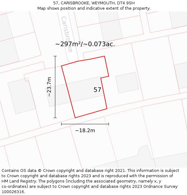 57, CARISBROOKE, WEYMOUTH, DT4 9SH: Plot and title map