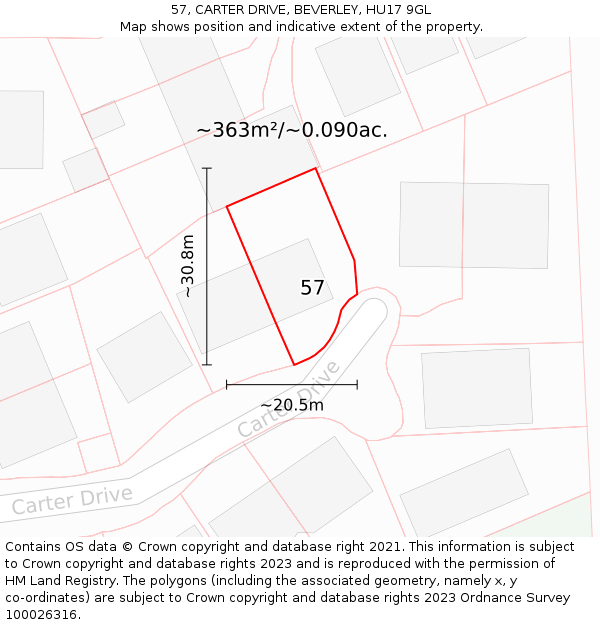 57, CARTER DRIVE, BEVERLEY, HU17 9GL: Plot and title map