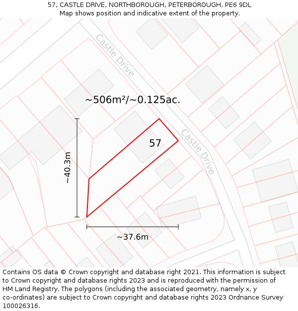 57, CASTLE DRIVE, NORTHBOROUGH, PETERBOROUGH, PE6 9DL: Plot and title map