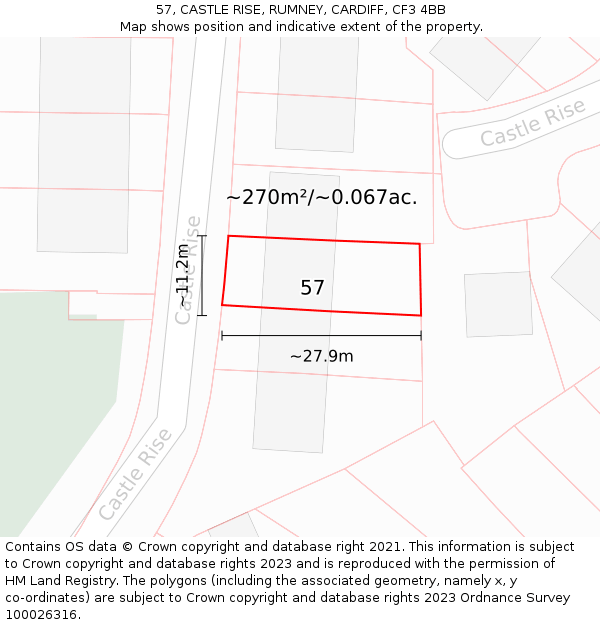 57, CASTLE RISE, RUMNEY, CARDIFF, CF3 4BB: Plot and title map