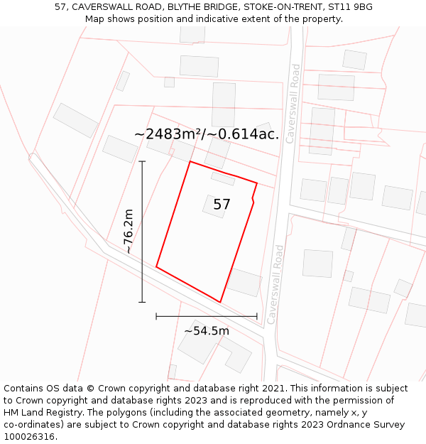 57, CAVERSWALL ROAD, BLYTHE BRIDGE, STOKE-ON-TRENT, ST11 9BG: Plot and title map