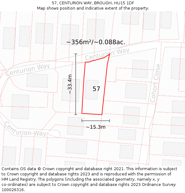 57, CENTURION WAY, BROUGH, HU15 1DF: Plot and title map