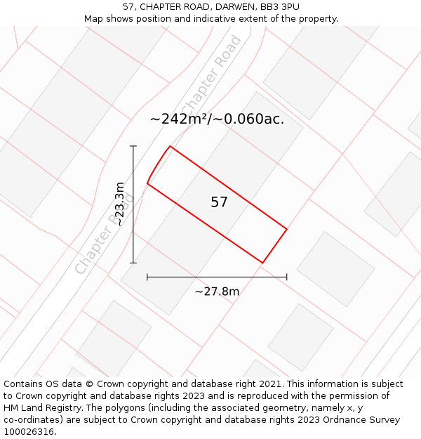 57, CHAPTER ROAD, DARWEN, BB3 3PU: Plot and title map