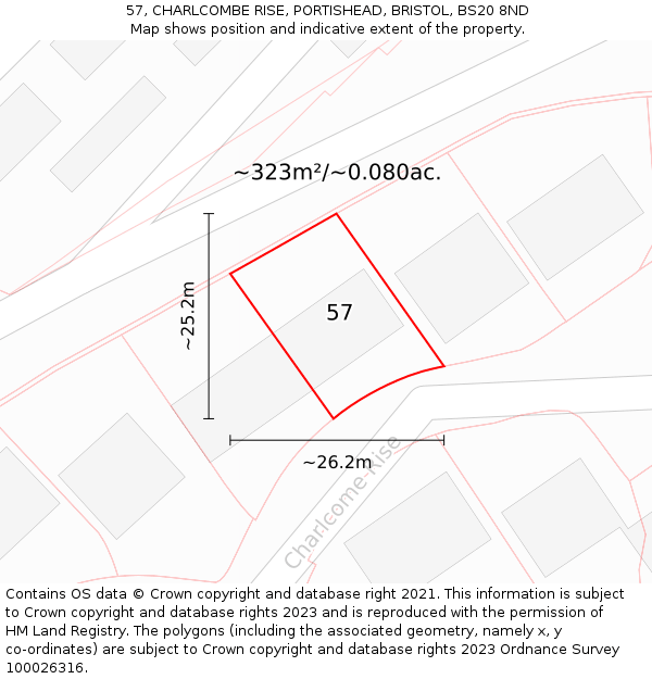 57, CHARLCOMBE RISE, PORTISHEAD, BRISTOL, BS20 8ND: Plot and title map