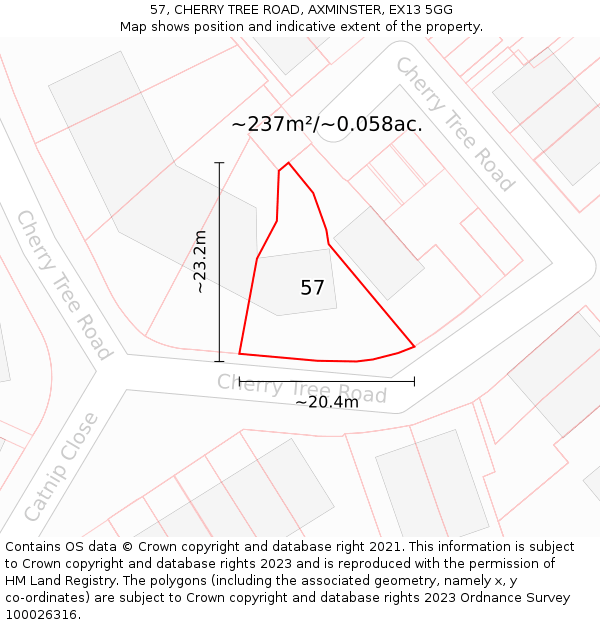 57, CHERRY TREE ROAD, AXMINSTER, EX13 5GG: Plot and title map