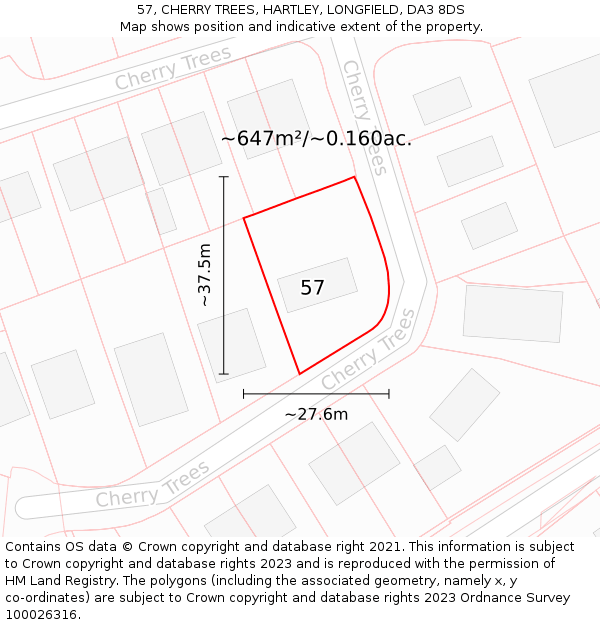 57, CHERRY TREES, HARTLEY, LONGFIELD, DA3 8DS: Plot and title map