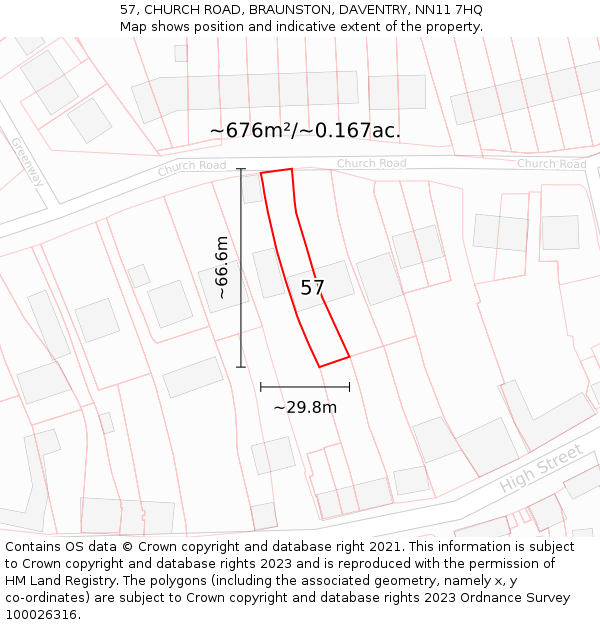 57, CHURCH ROAD, BRAUNSTON, DAVENTRY, NN11 7HQ: Plot and title map