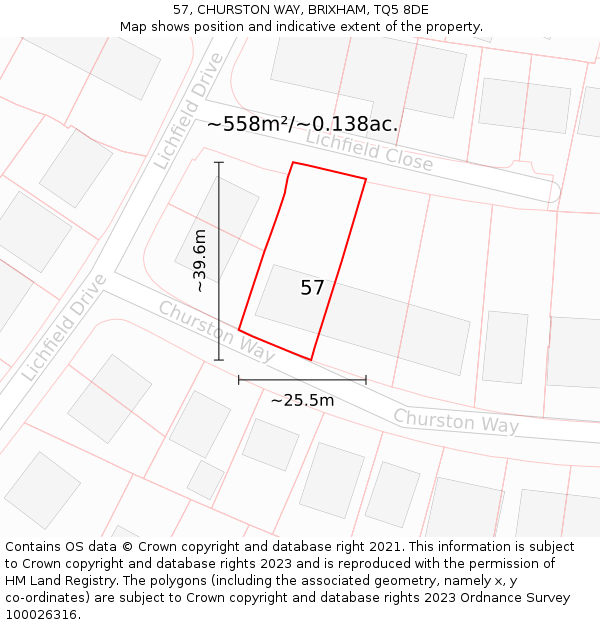 57, CHURSTON WAY, BRIXHAM, TQ5 8DE: Plot and title map