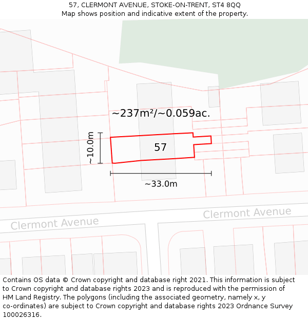 57, CLERMONT AVENUE, STOKE-ON-TRENT, ST4 8QQ: Plot and title map