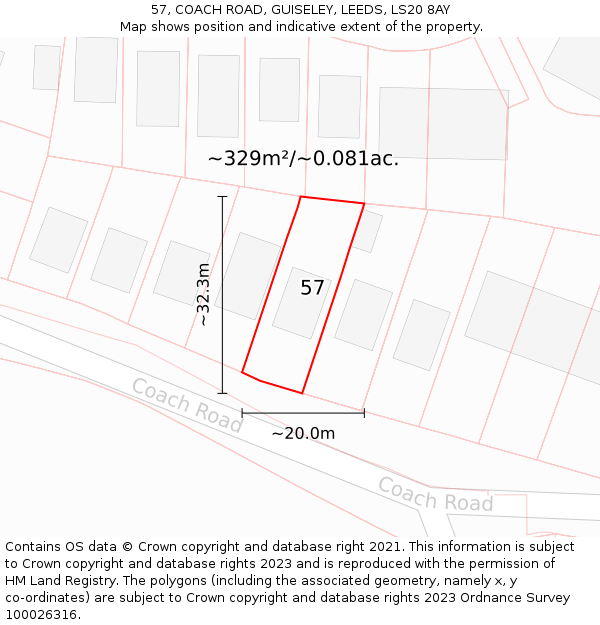 57, COACH ROAD, GUISELEY, LEEDS, LS20 8AY: Plot and title map