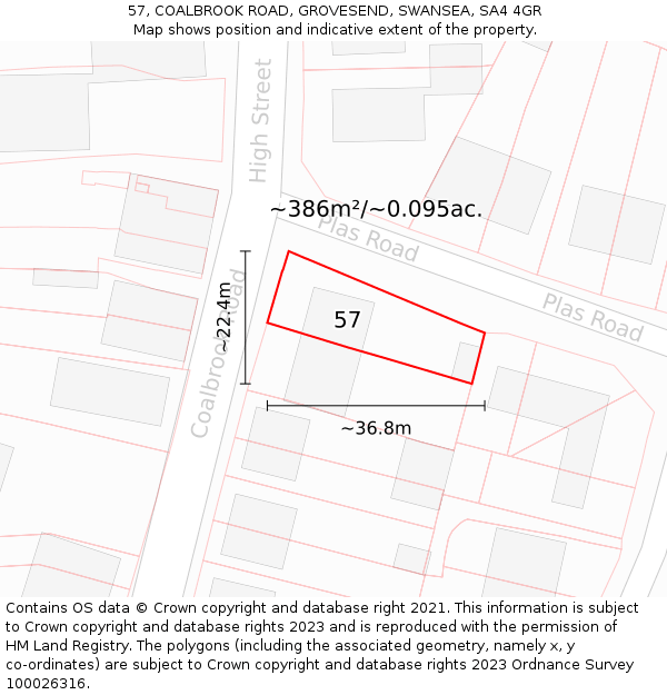 57, COALBROOK ROAD, GROVESEND, SWANSEA, SA4 4GR: Plot and title map