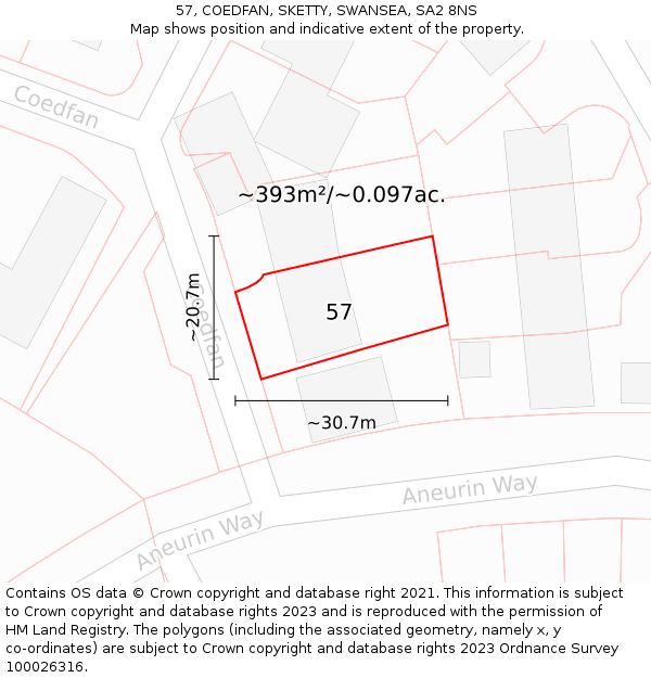 57, COEDFAN, SKETTY, SWANSEA, SA2 8NS: Plot and title map