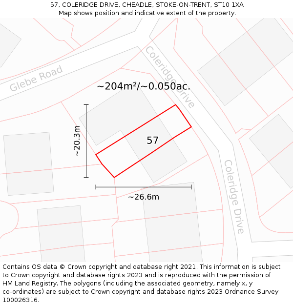 57, COLERIDGE DRIVE, CHEADLE, STOKE-ON-TRENT, ST10 1XA: Plot and title map