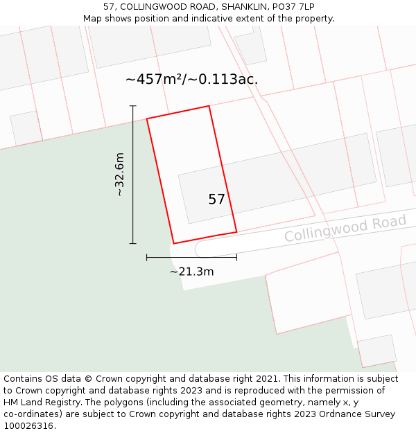 57, COLLINGWOOD ROAD, SHANKLIN, PO37 7LP: Plot and title map