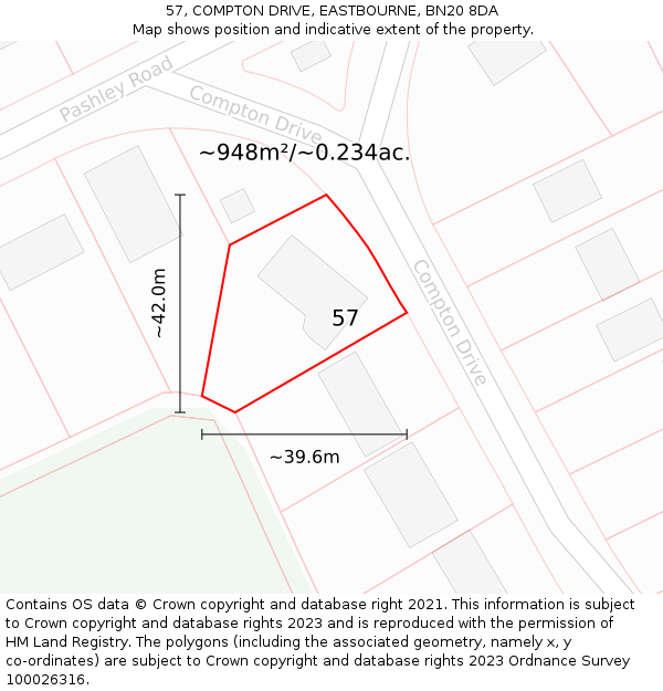 57, COMPTON DRIVE, EASTBOURNE, BN20 8DA: Plot and title map