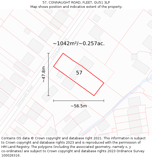 57, CONNAUGHT ROAD, FLEET, GU51 3LP: Plot and title map