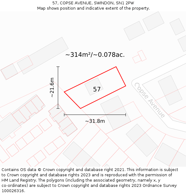 57, COPSE AVENUE, SWINDON, SN1 2PW: Plot and title map