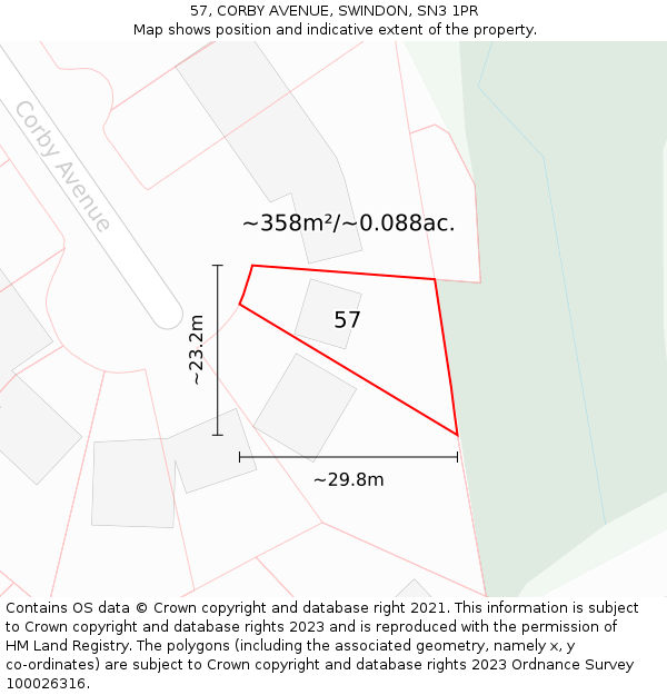 57, CORBY AVENUE, SWINDON, SN3 1PR: Plot and title map