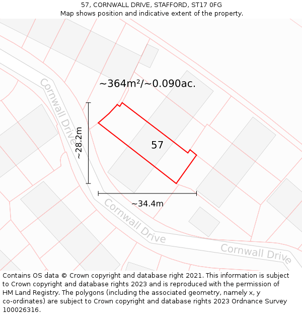 57, CORNWALL DRIVE, STAFFORD, ST17 0FG: Plot and title map