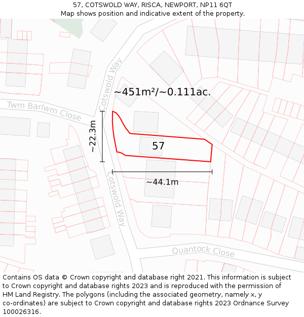 57, COTSWOLD WAY, RISCA, NEWPORT, NP11 6QT: Plot and title map