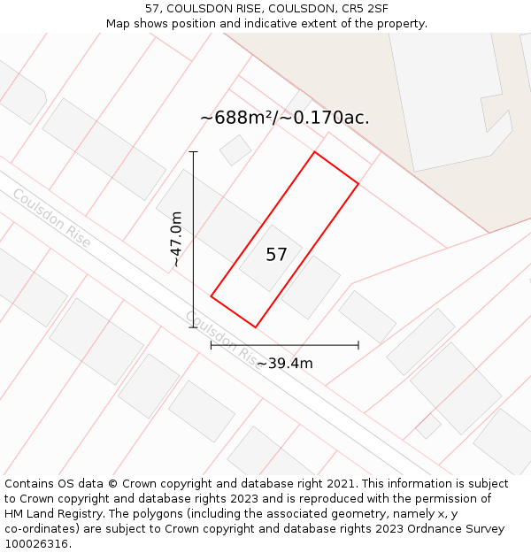 57, COULSDON RISE, COULSDON, CR5 2SF: Plot and title map