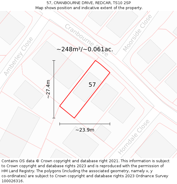 57, CRANBOURNE DRIVE, REDCAR, TS10 2SP: Plot and title map