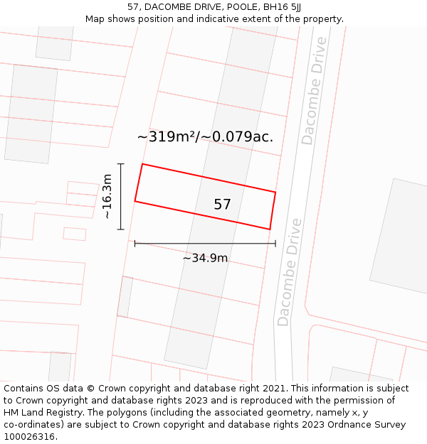 57, DACOMBE DRIVE, POOLE, BH16 5JJ: Plot and title map