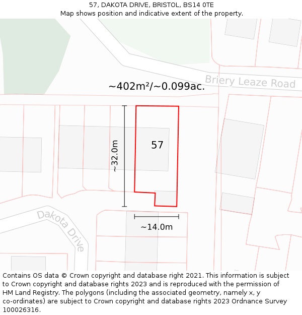 57, DAKOTA DRIVE, BRISTOL, BS14 0TE: Plot and title map