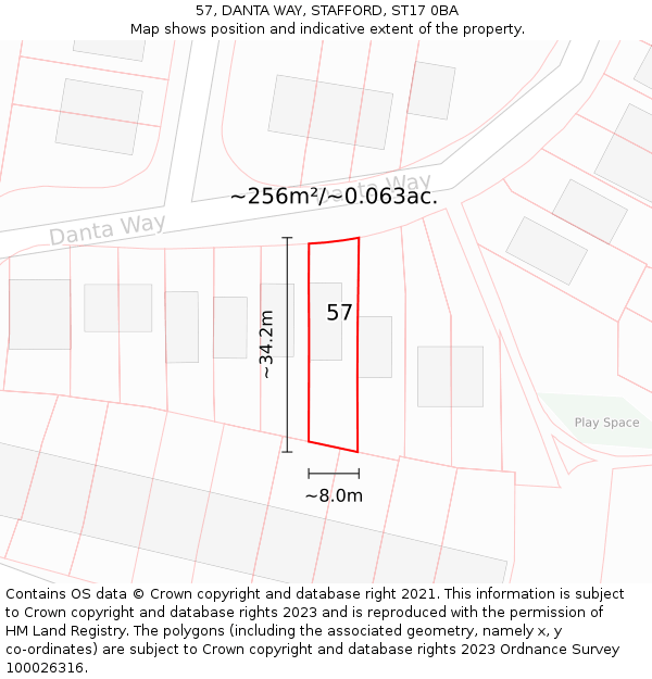 57, DANTA WAY, STAFFORD, ST17 0BA: Plot and title map