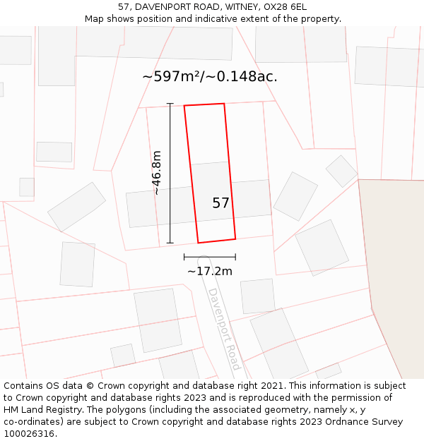 57, DAVENPORT ROAD, WITNEY, OX28 6EL: Plot and title map