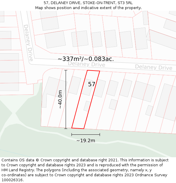 57, DELANEY DRIVE, STOKE-ON-TRENT, ST3 5RL: Plot and title map