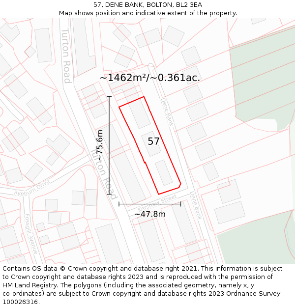 57, DENE BANK, BOLTON, BL2 3EA: Plot and title map