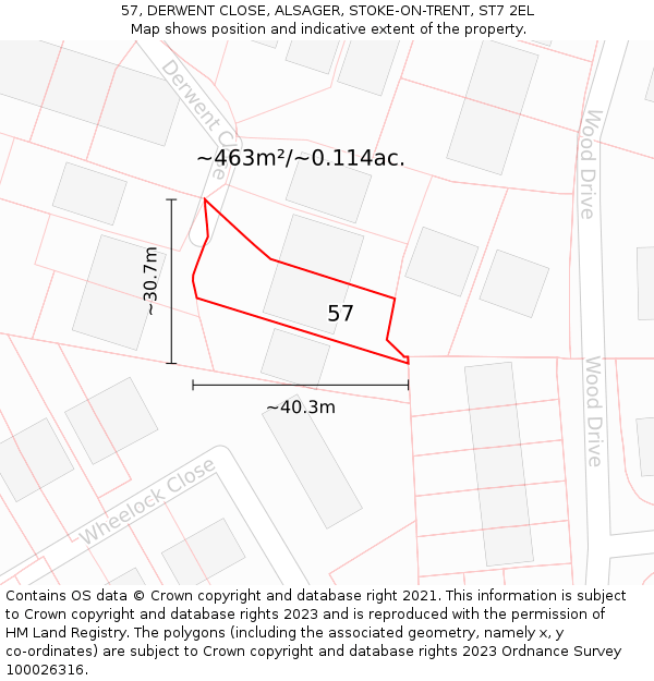 57, DERWENT CLOSE, ALSAGER, STOKE-ON-TRENT, ST7 2EL: Plot and title map