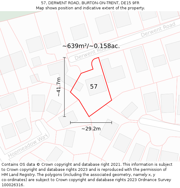 57, DERWENT ROAD, BURTON-ON-TRENT, DE15 9FR: Plot and title map