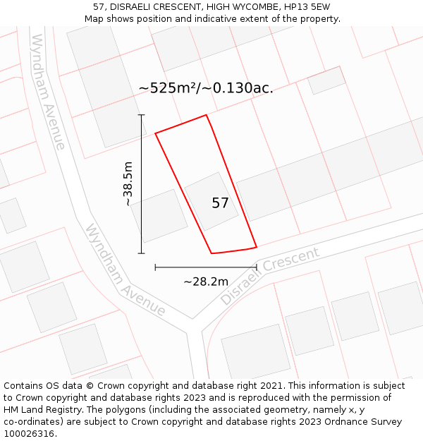 57, DISRAELI CRESCENT, HIGH WYCOMBE, HP13 5EW: Plot and title map