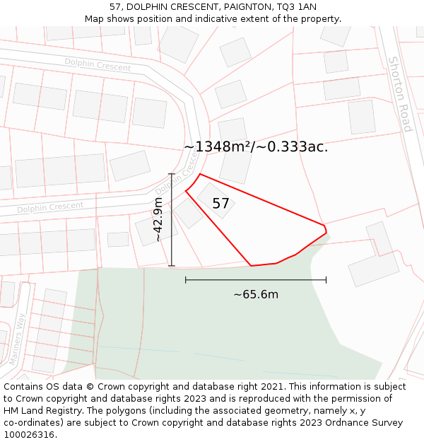 57, DOLPHIN CRESCENT, PAIGNTON, TQ3 1AN: Plot and title map