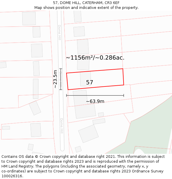 57, DOME HILL, CATERHAM, CR3 6EF: Plot and title map