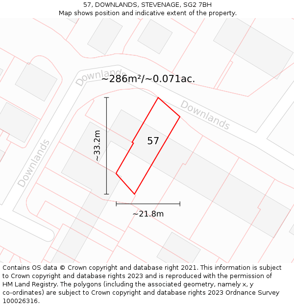 57, DOWNLANDS, STEVENAGE, SG2 7BH: Plot and title map