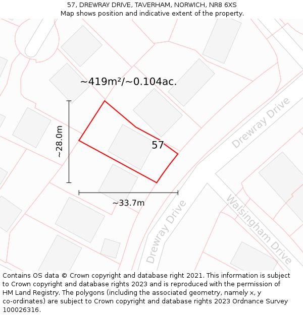 57, DREWRAY DRIVE, TAVERHAM, NORWICH, NR8 6XS: Plot and title map