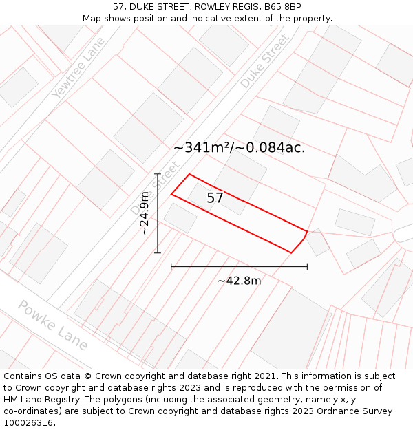 57, DUKE STREET, ROWLEY REGIS, B65 8BP: Plot and title map