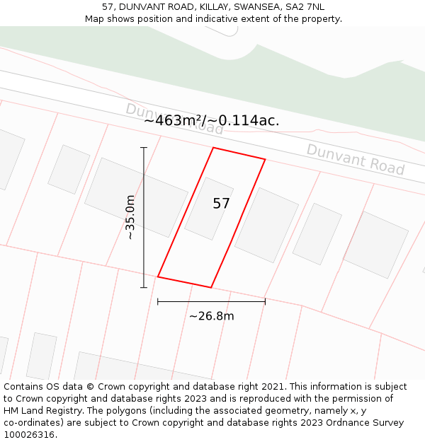 57, DUNVANT ROAD, KILLAY, SWANSEA, SA2 7NL: Plot and title map