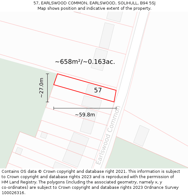 57, EARLSWOOD COMMON, EARLSWOOD, SOLIHULL, B94 5SJ: Plot and title map