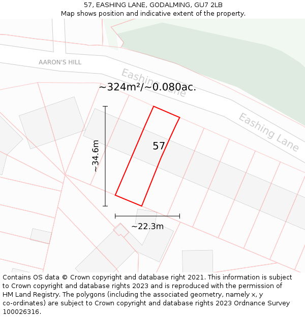 57, EASHING LANE, GODALMING, GU7 2LB: Plot and title map