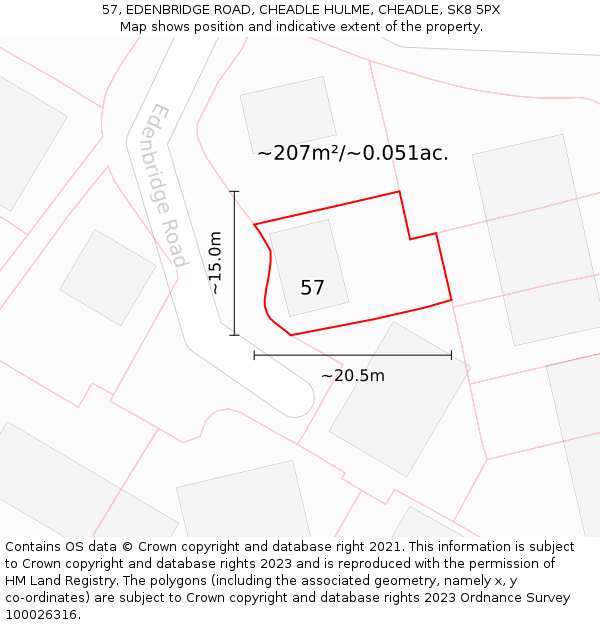 57, EDENBRIDGE ROAD, CHEADLE HULME, CHEADLE, SK8 5PX: Plot and title map