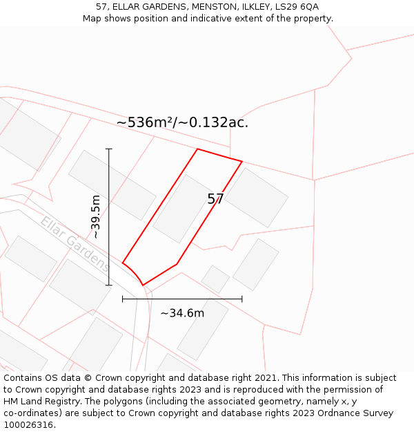 57, ELLAR GARDENS, MENSTON, ILKLEY, LS29 6QA: Plot and title map