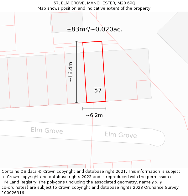 57, ELM GROVE, MANCHESTER, M20 6PQ: Plot and title map